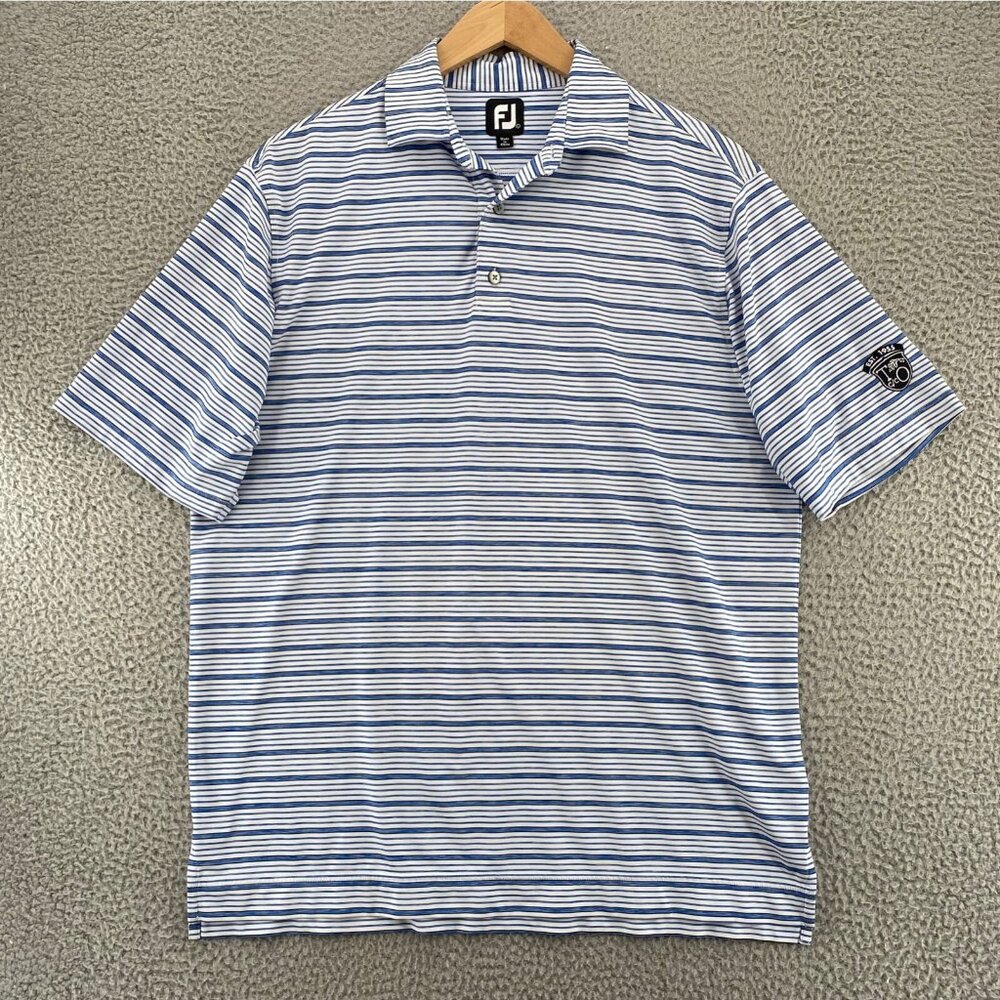 FootJoy Shirt Mens Large Blue Stripe Polo Short Sleeve Golf Athleticwear Stretch